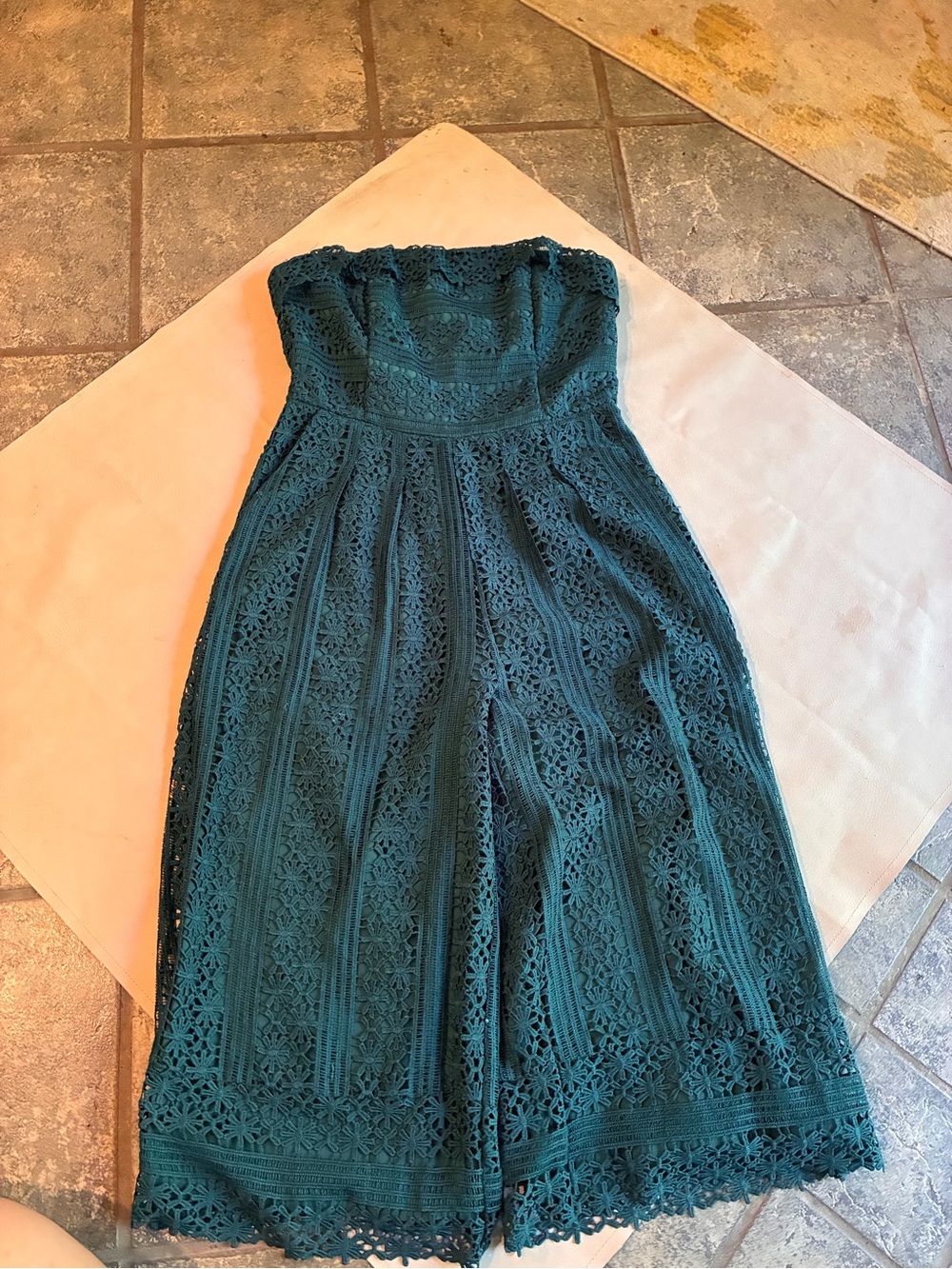 Greylin Teal Lace Strapless Midi Dress